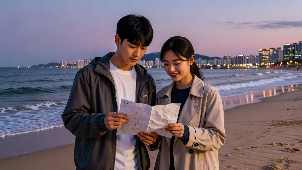 해운대 저녁 데이트 코스 목차를 상징하는 해변 산책 장면
